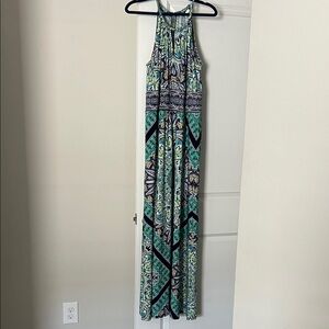 London Style Vibrant Green and Black Halter Maxi Dress